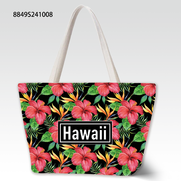 "Hawaii" Bird of Paradise & Hibiscus Beach Tote Bag 45x33cm